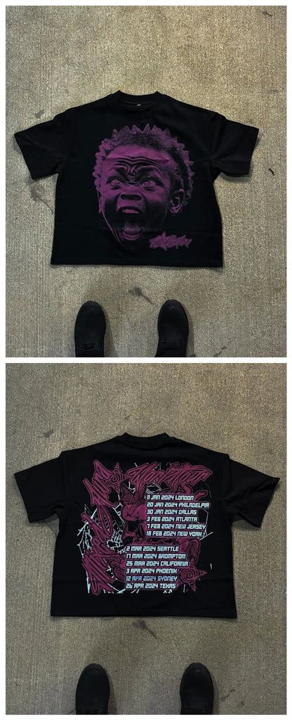 Hip Hop Cartoon Print Cotton T-Shirt