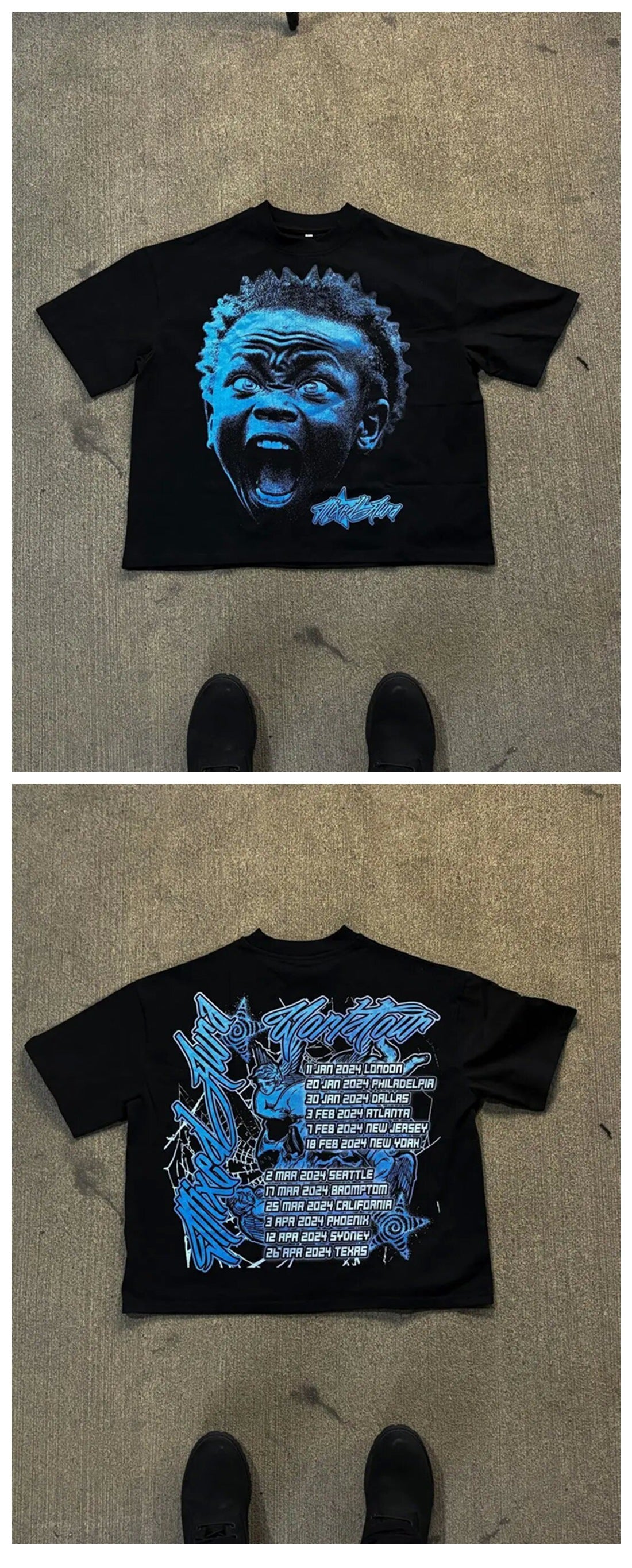 Hip Hop Cartoon Print Cotton T-Shirt