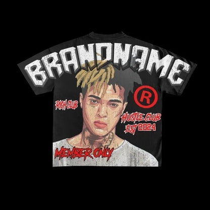 Hip Hop Cartoon Print Cotton T-Shirt