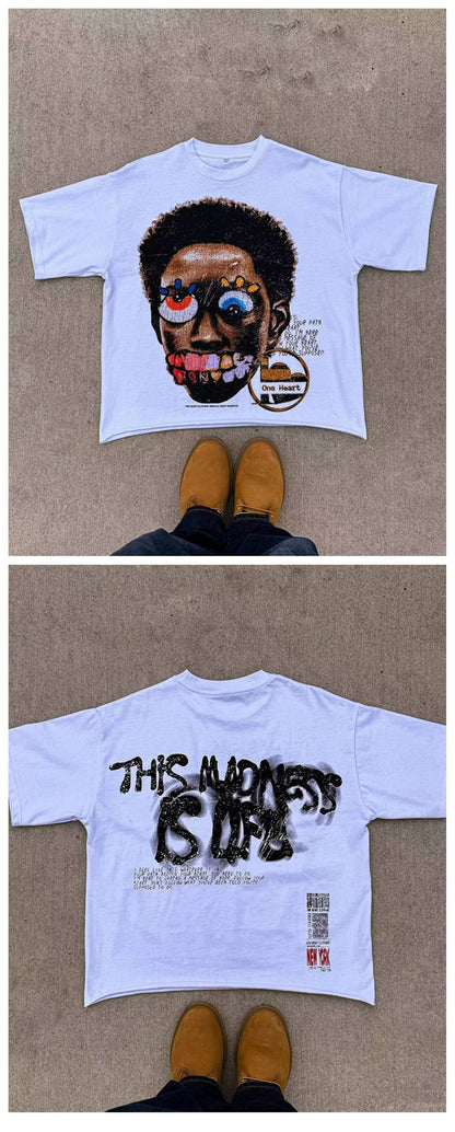 Hip Hop Cartoon Print Cotton T-Shirt