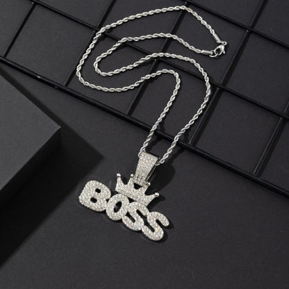 Hip-hop Crown Letter BOSS Pendant Necklace