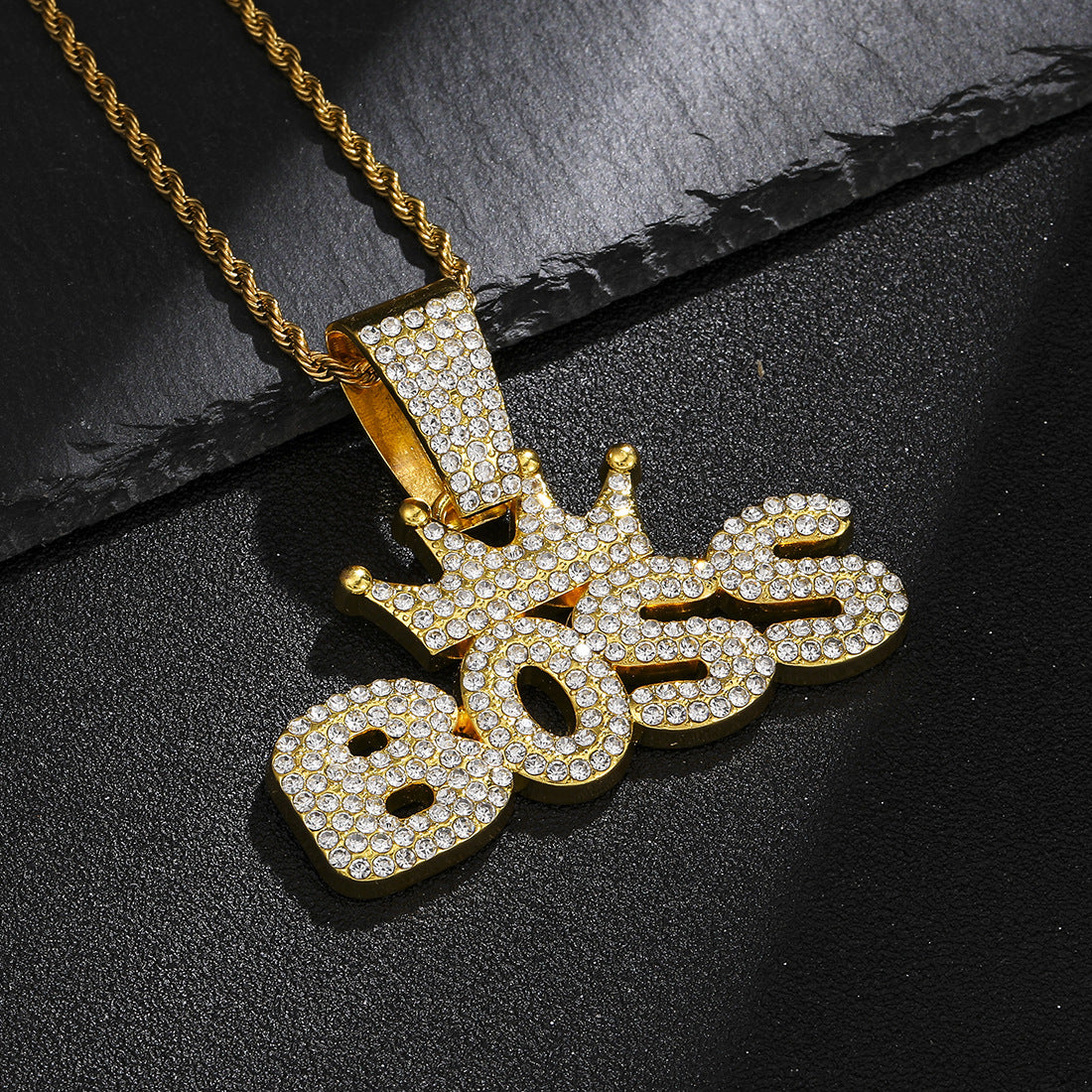 Hip-hop Crown Letter BOSS Pendant Necklace