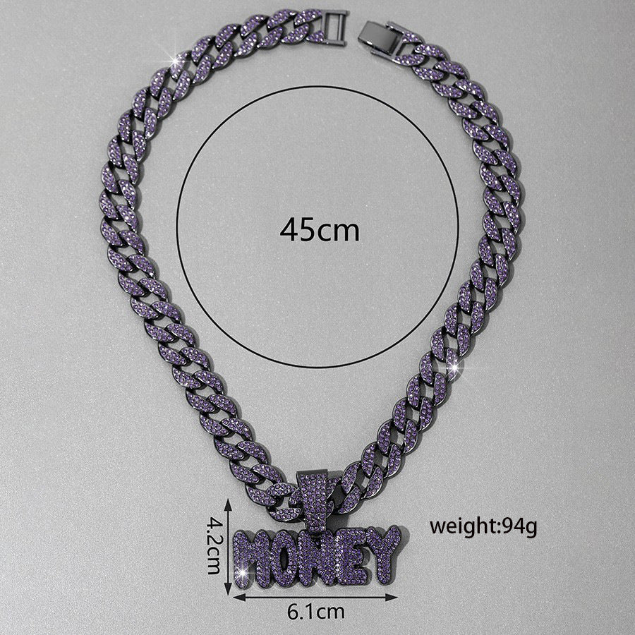 Hip Hop Diamond Letter Money Pendant Necklace