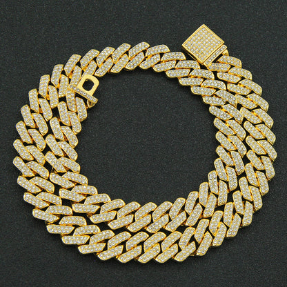 hip-hop full-Diamond encryption Diamond Cuban chain men's necklace hipster exaggerated domineering clavicle chain neck chain accessories