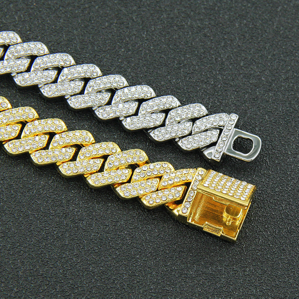 hip-hop full-Diamond encryption Diamond Cuban chain men's necklace hipster exaggerated domineering clavicle chain neck chain accessories