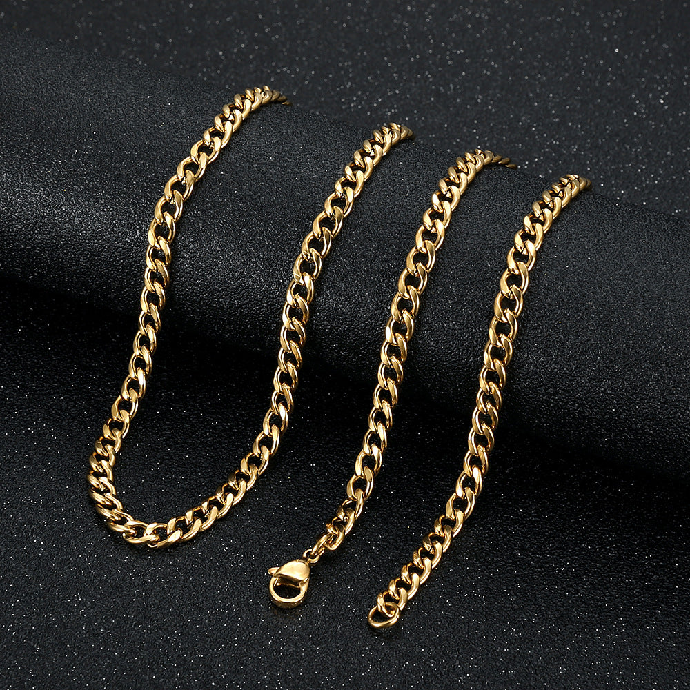 Hip Hop Gold Plated Titanium Steel Cuban Chain Necklace