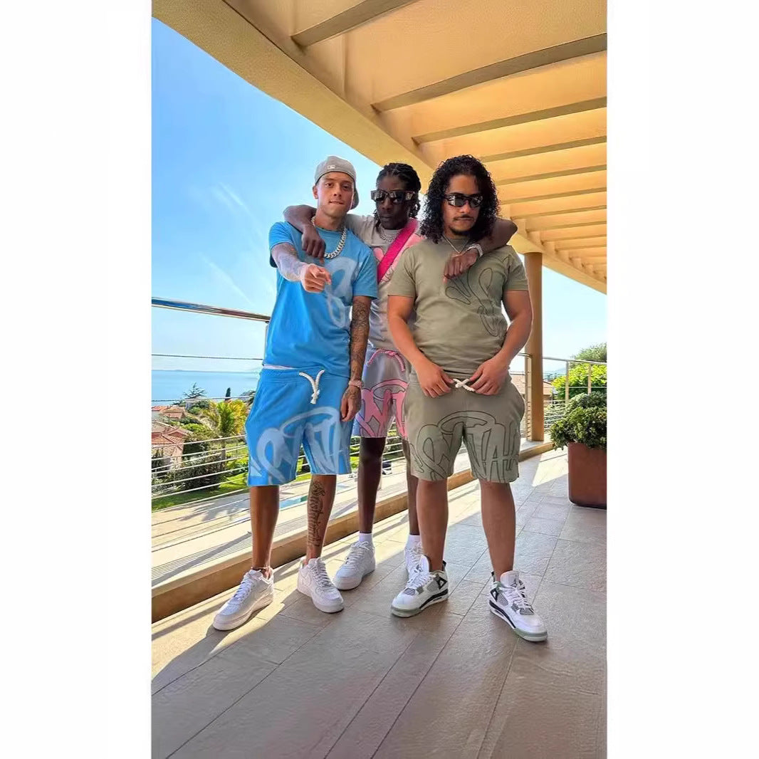 Hip-hop Letter Print Casual T-shirt and Shorts Set