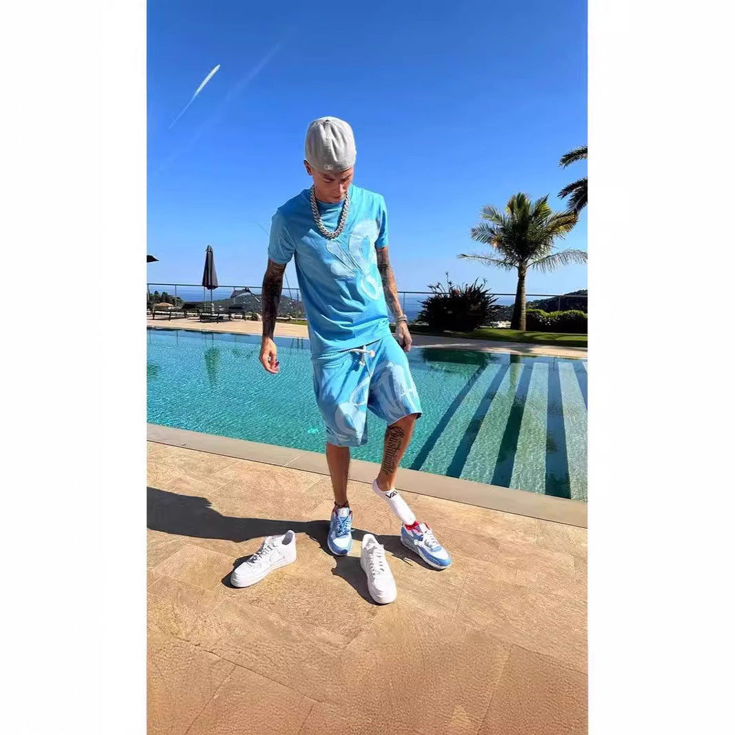 Hip-hop Letter Print Casual T-shirt and Shorts Set