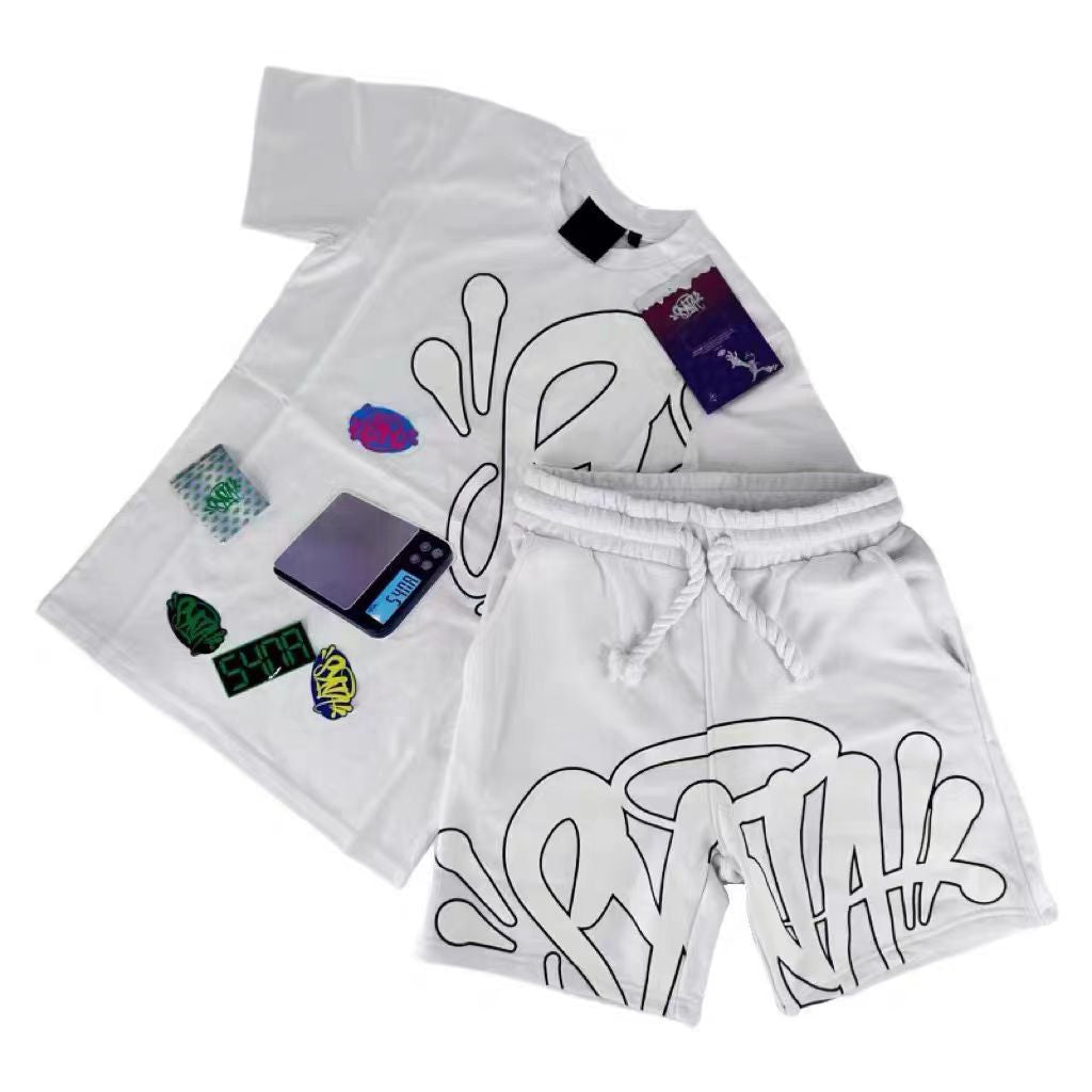 Hip-hop Letter Print Casual T-shirt and Shorts Set