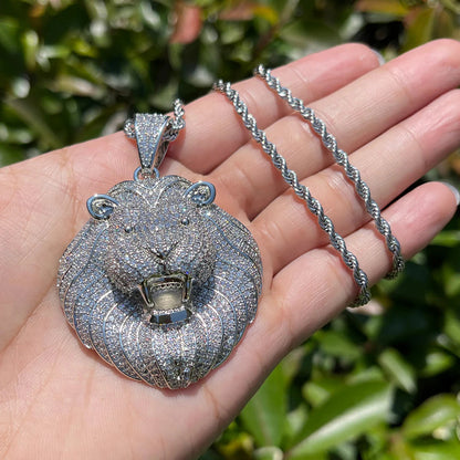 Hip Hop Lion Head Pendant Cuban Chain Necklace