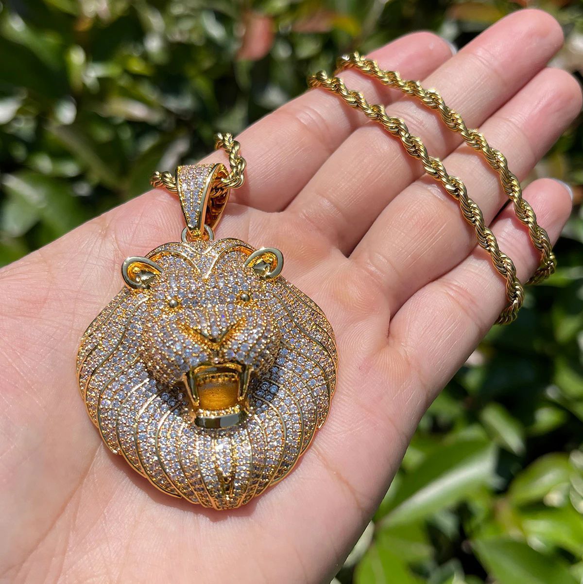 Hip Hop Lion Head Pendant Cuban Chain Necklace
