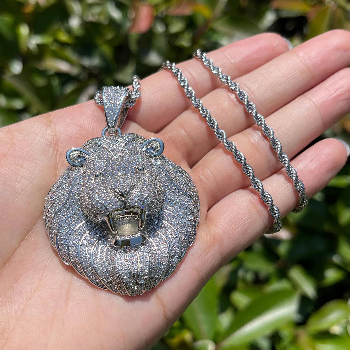 Hip Hop Lion Head Pendant Cuban Chain Necklace