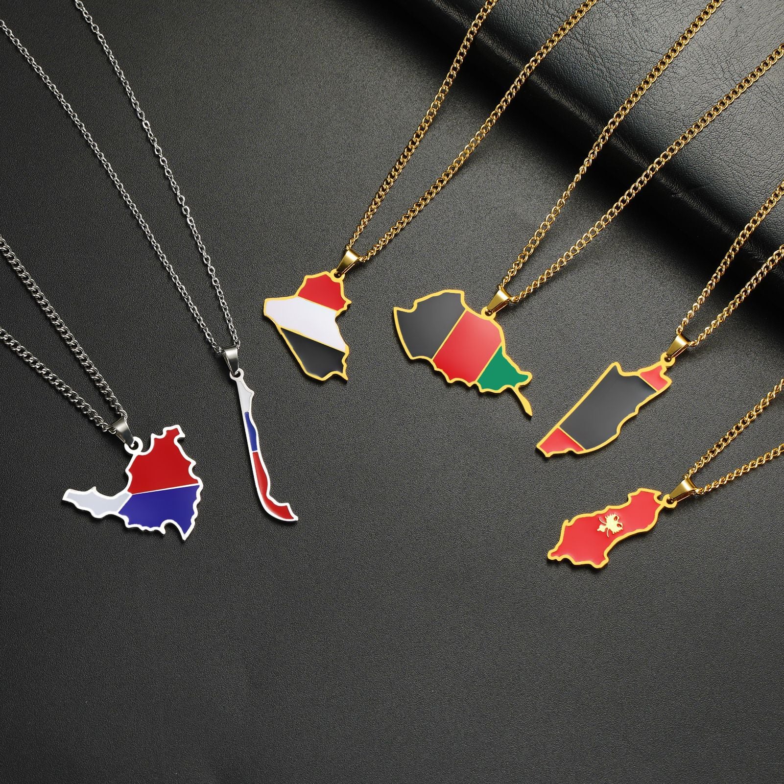 Hip-Hop Stainless Steel Map Pendant Necklace
