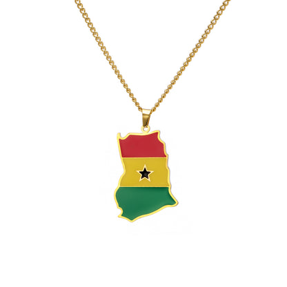 Hip-Hop Stainless Steel Map Pendant Necklace
