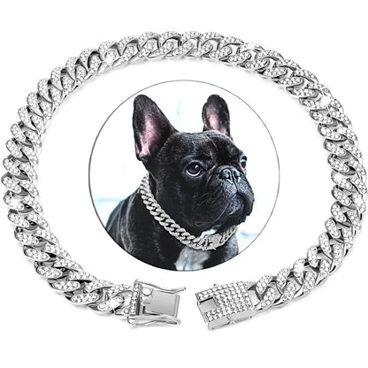 Hip-Hop Style Diamond Pet Collar with Lock Buckle