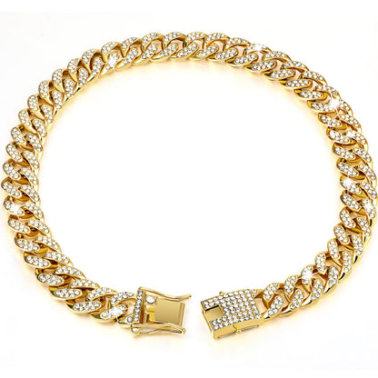 Hip-Hop Style Diamond Pet Collar with Lock Buckle