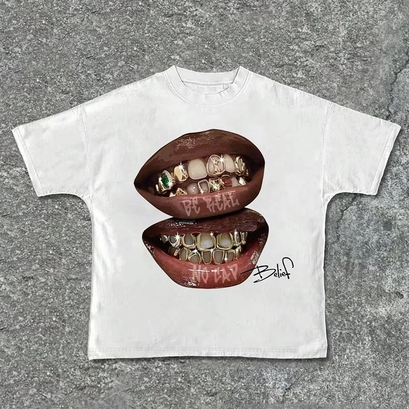 Hip-Hop Style Retro Cotton Round-Neck T-Shirt