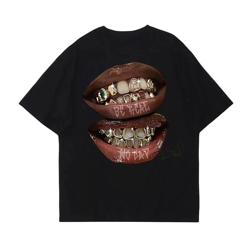 Hip-Hop Style Retro Cotton Round-Neck T-Shirt