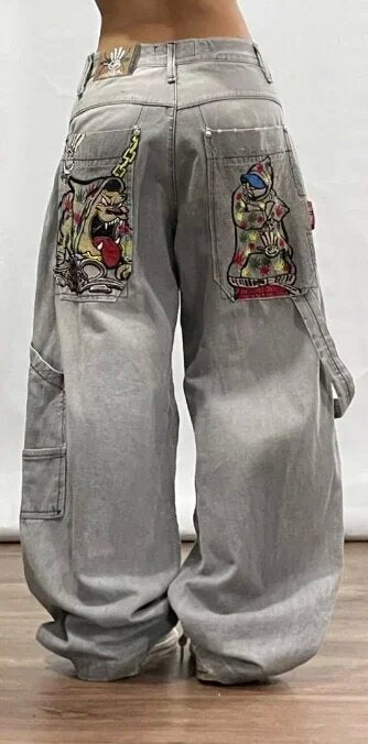 Hip-hop style straight-leg jeans