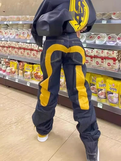 Hip-hop style straight-leg jeans