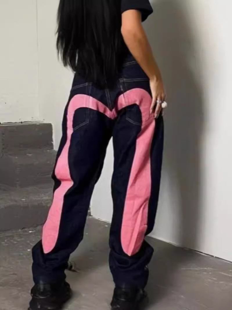 Hip-hop style straight-leg jeans