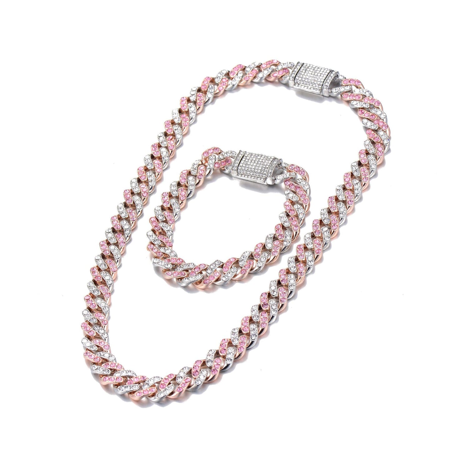 Hiphop Dual-Tone Diamond Necklace Bracelet