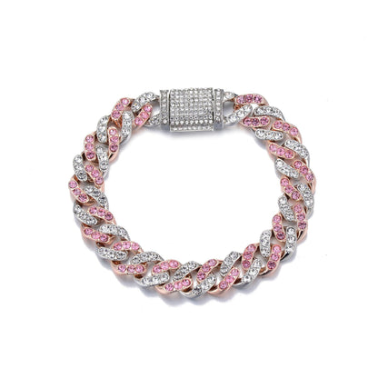 Hiphop Dual-Tone Diamond Necklace Bracelet