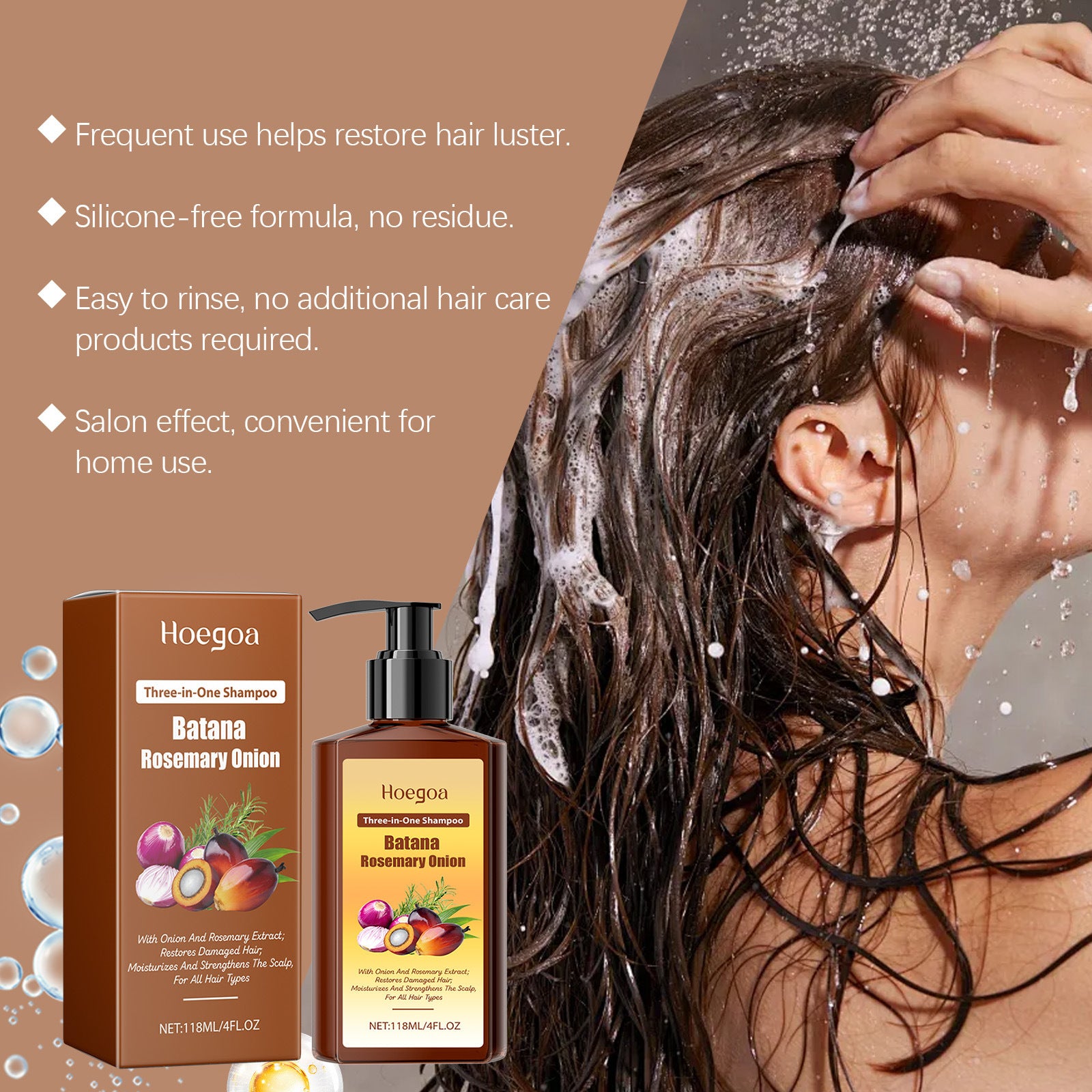 HOEGOA 3 in 1 Nourishing Hair Care Shampoo Cleansing Nourishing Scalp Moisturizing Hair Softening Hair Care Shampoo