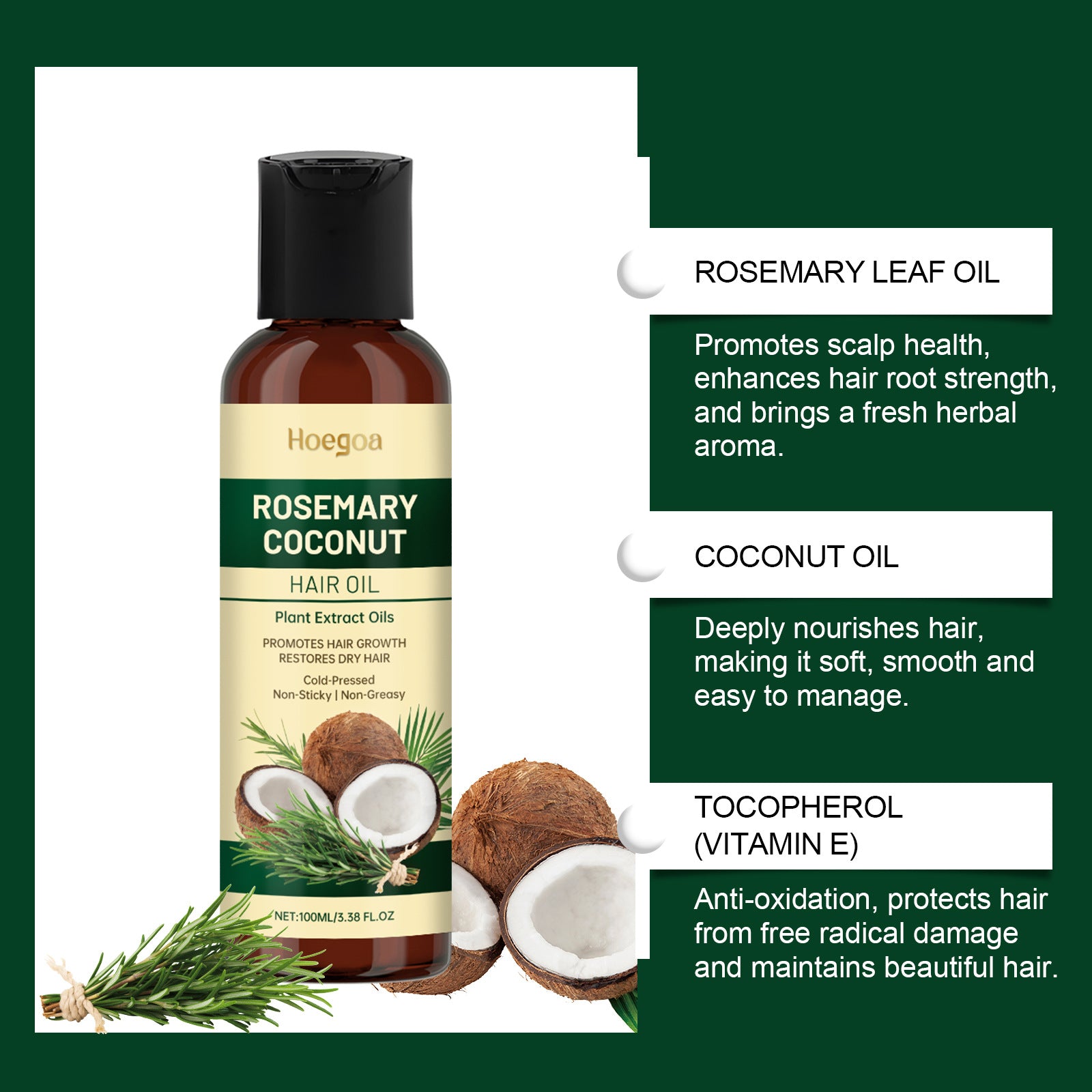 Hoegoa Rosemary Coconut Hair Oil Nourishes, Moisturizes and Fragrances Hair Care Hair Smooth Essence