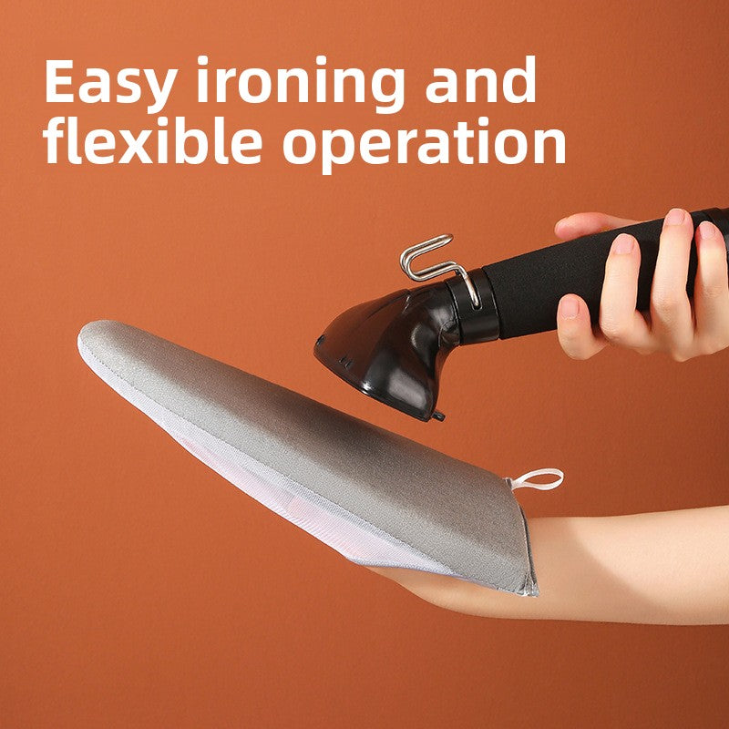 Holding a mini ironing board