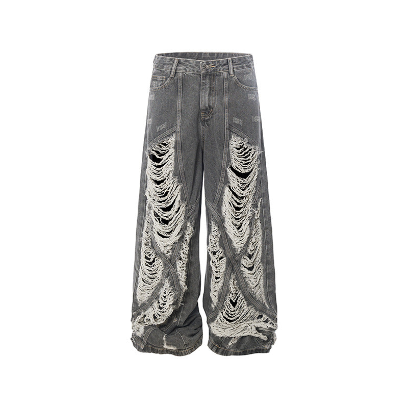 Hole-damaged jeans are loose.