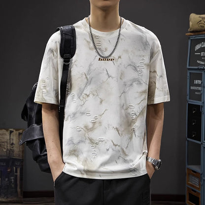 Hole-front short-sleeved T-shirt