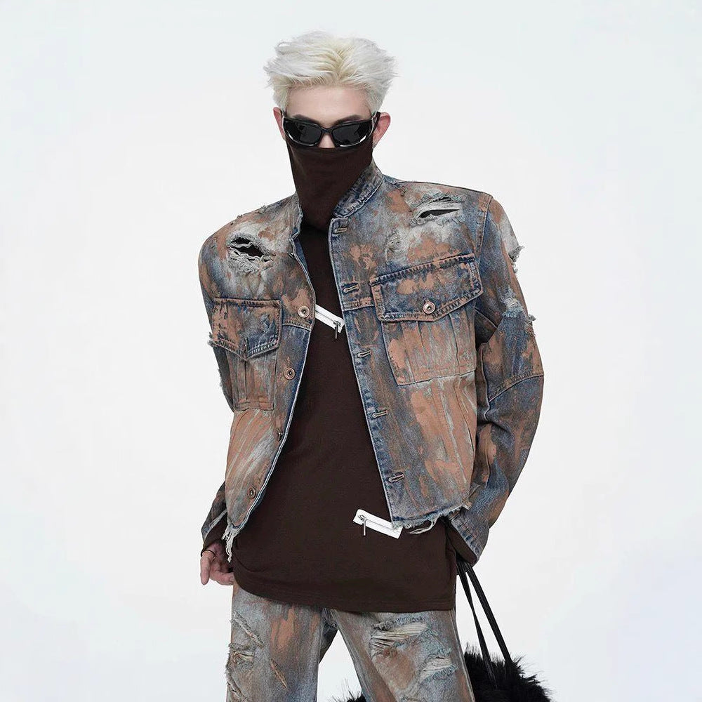 Hole-ridden denim jacket