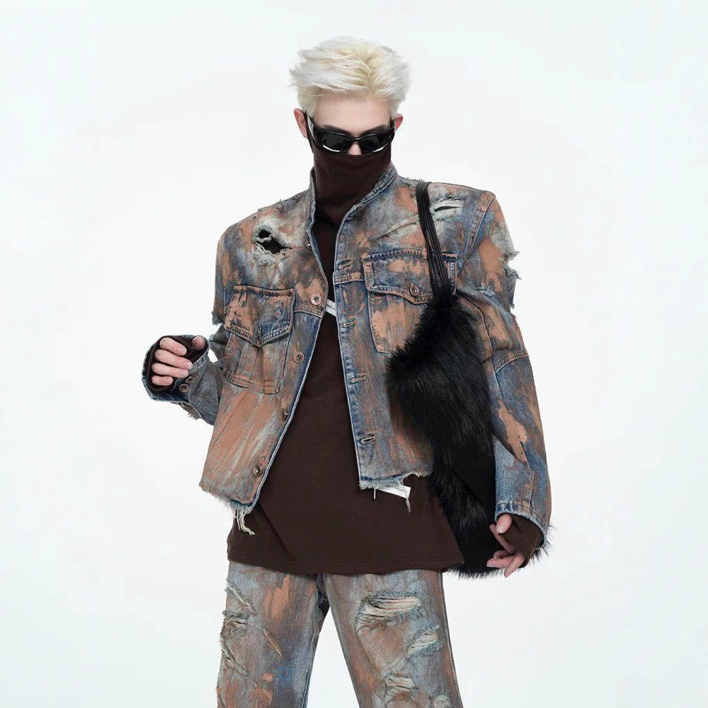 Hole-ridden denim jacket