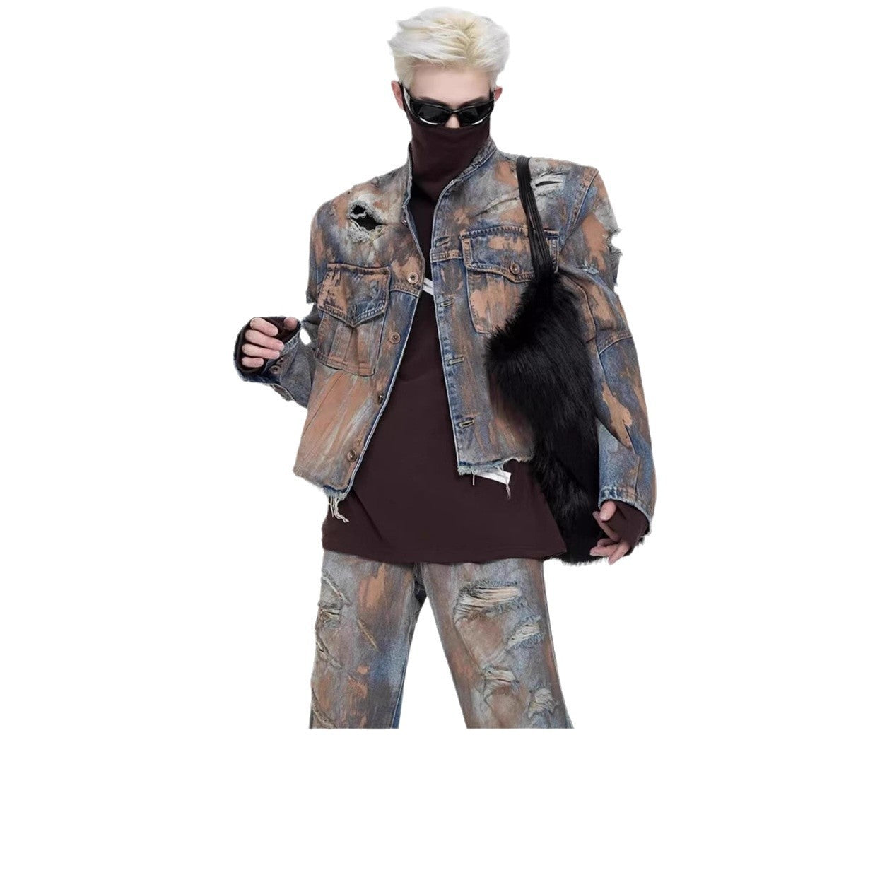 Hole-ridden denim jacket