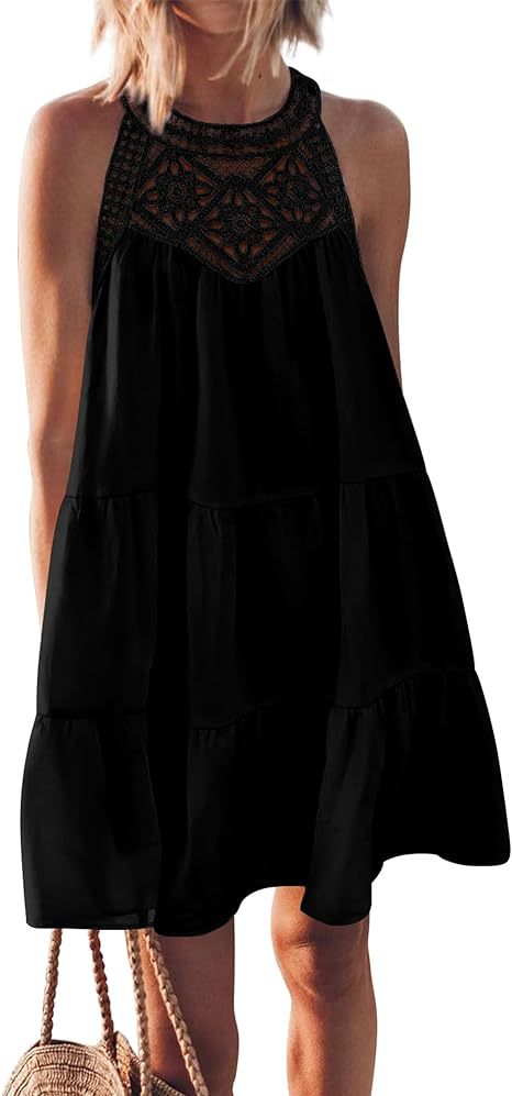 Hollow backless dress casual sleeveless A- line layered swing tank dress