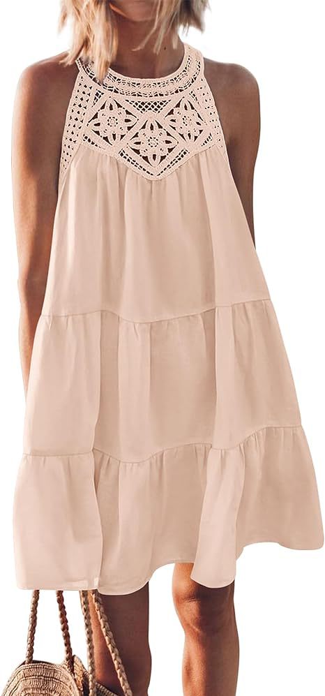 Hollow backless dress casual sleeveless A- line layered swing tank dress