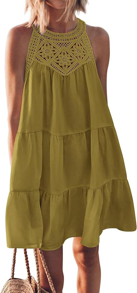 Hollow backless dress casual sleeveless A- line layered swing tank dress