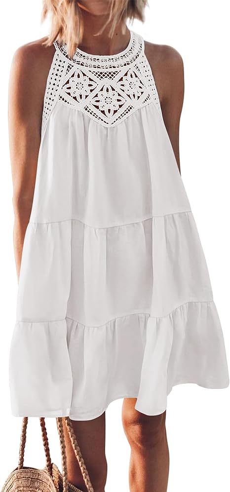 Hollow backless dress casual sleeveless A- line layered swing tank dress