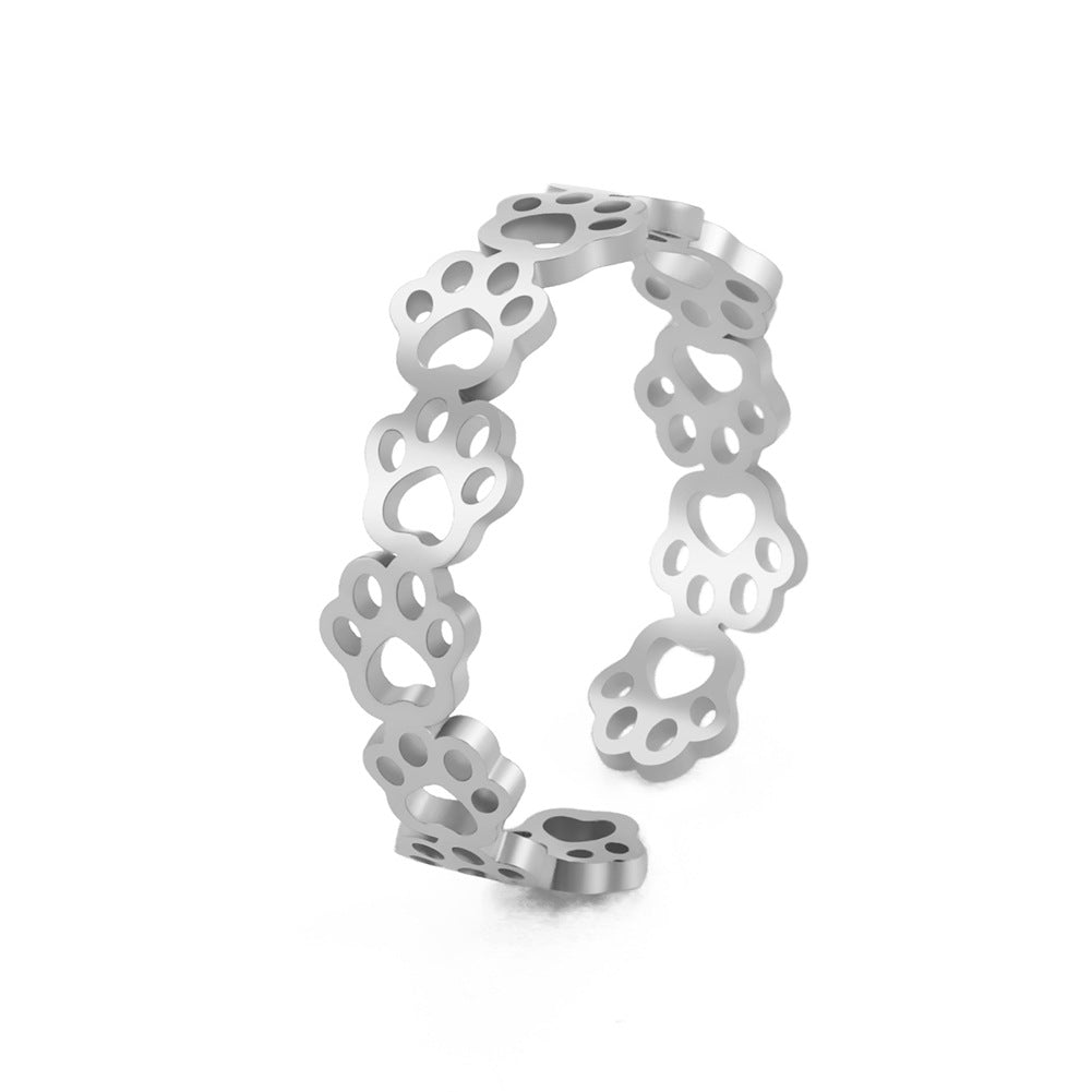 Hollow Cat Paw Stainless Steel Adjustable Ring
