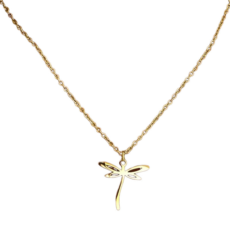 Hollow Dragonfly Gold Plated Titanium Steel Necklace