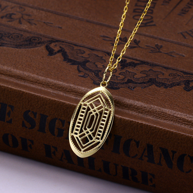 Hollow Geometric Oval Gold Pendant Necklace