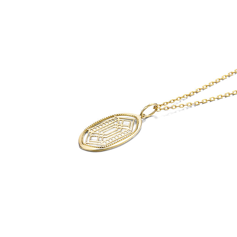Hollow Geometric Oval Gold Pendant Necklace