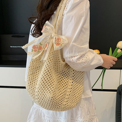 Hollow Hand-Woven Straw Tote Bag for Women