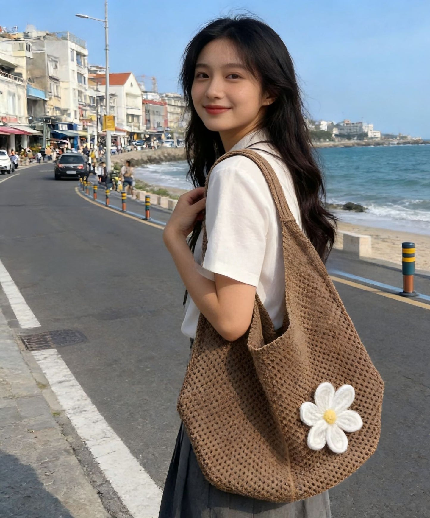 Hollow Hand-Woven Straw Tote Bag for Women