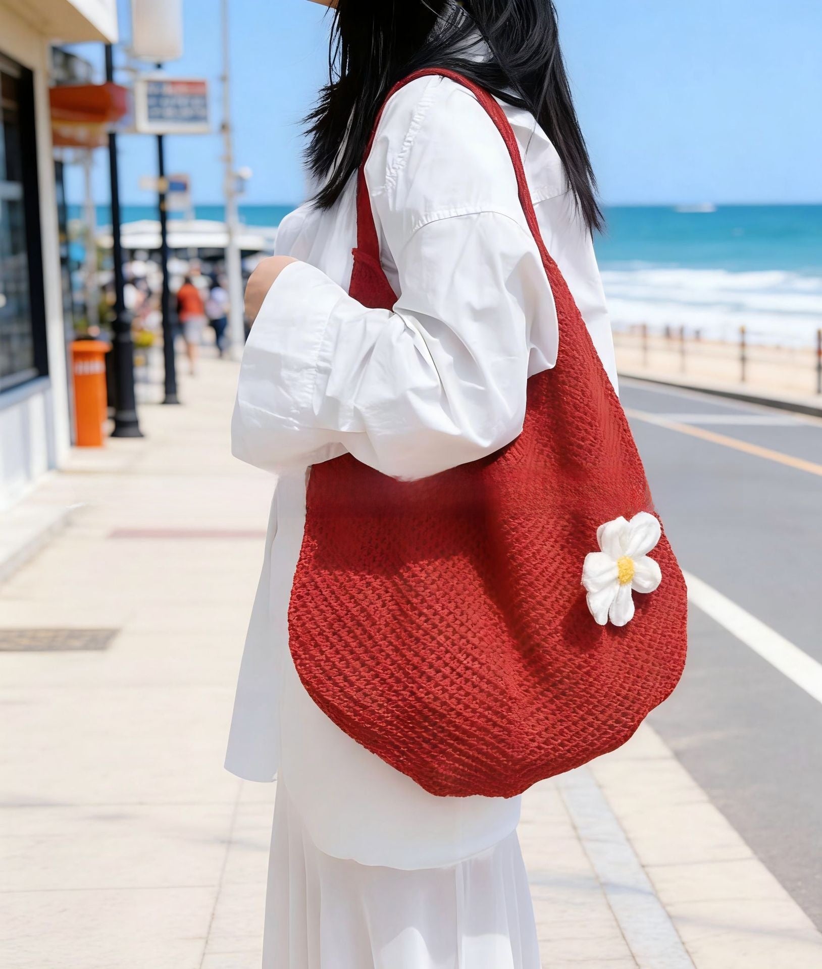 Hollow Hand-Woven Straw Tote Bag for Women