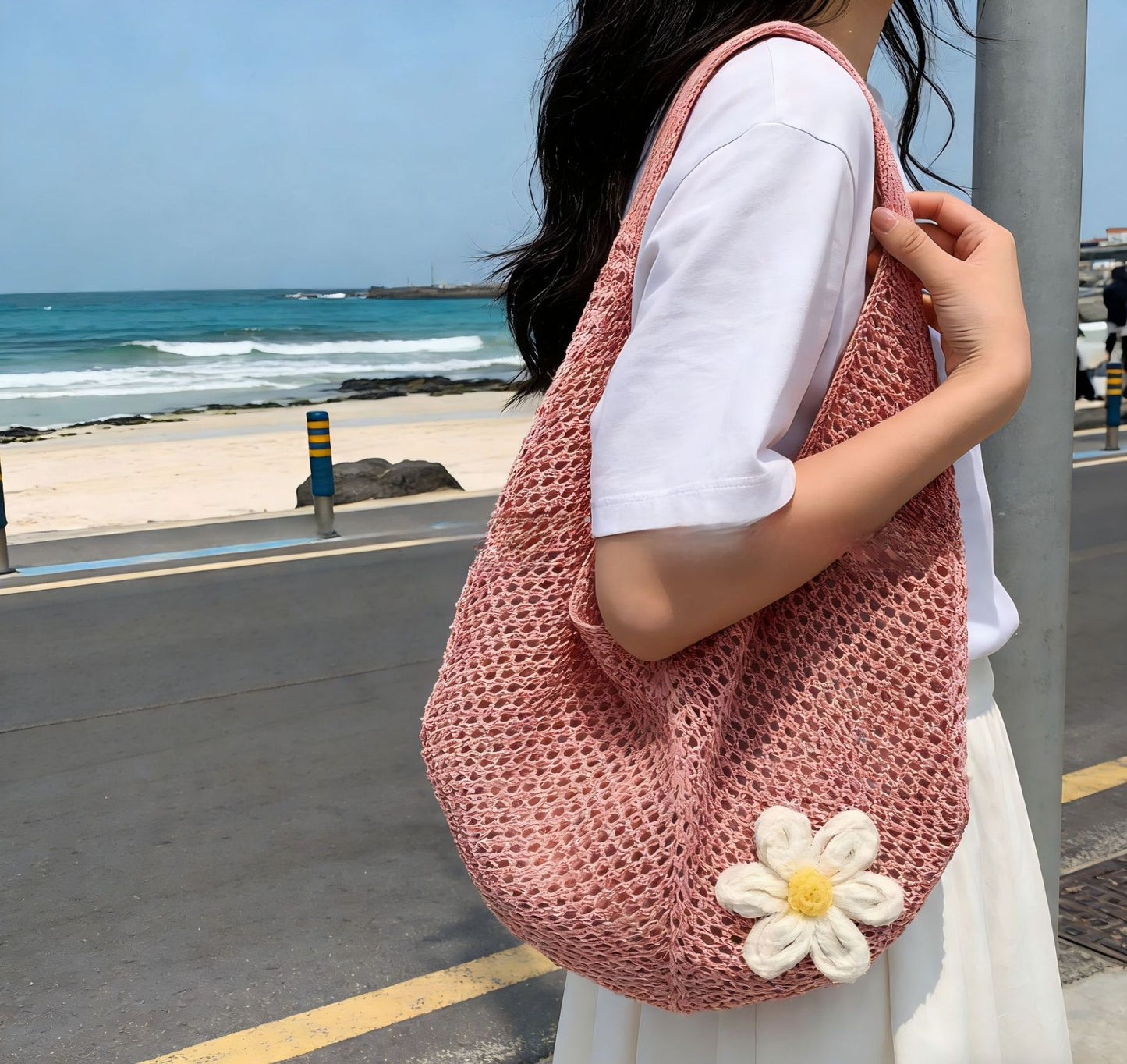 Hollow Hand-Woven Straw Tote Bag for Women