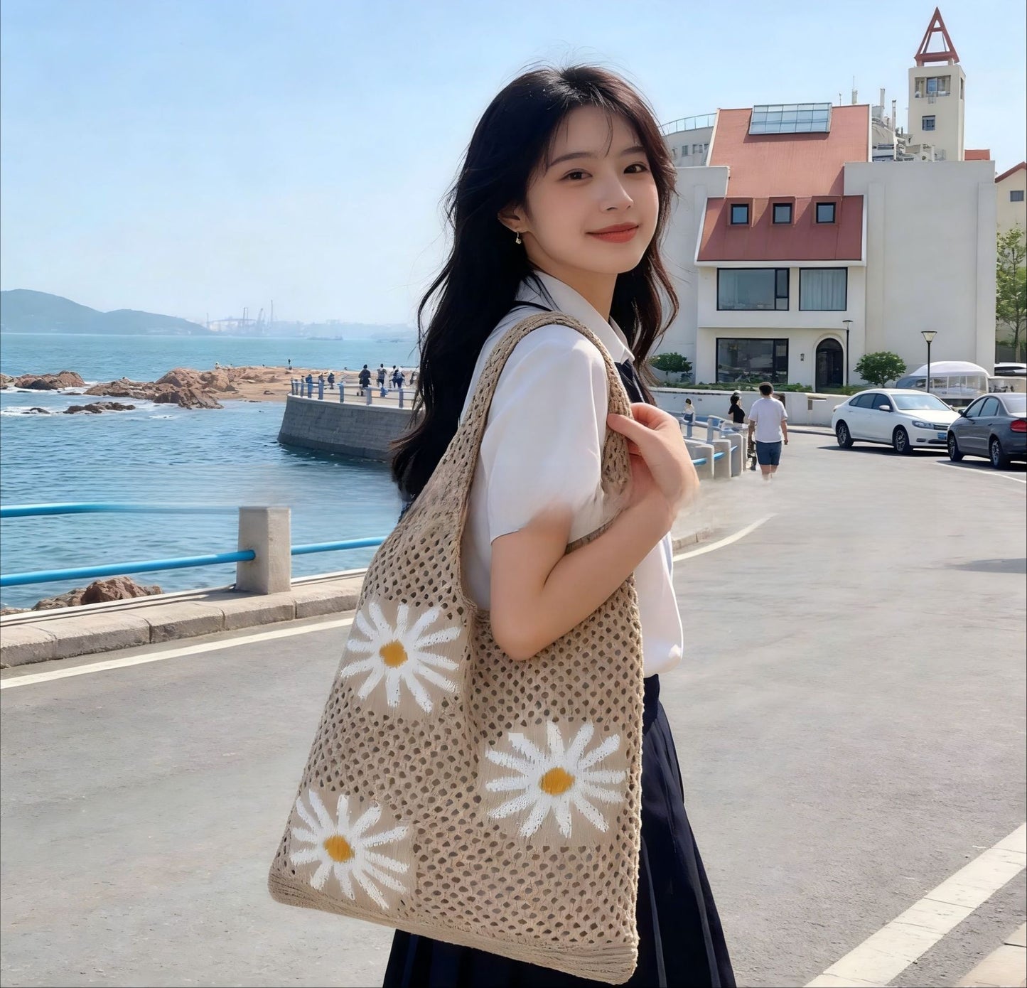 Hollow Hand-Woven Straw Tote Bag for Women