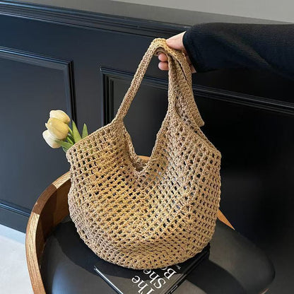 Hollow Hand-Woven Straw Tote Bag for Women