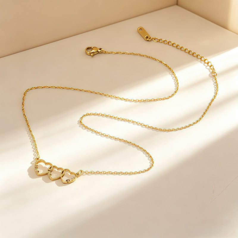 Hollow Heart Letter Necklace Gold Plated Stainless Steel Jewelry